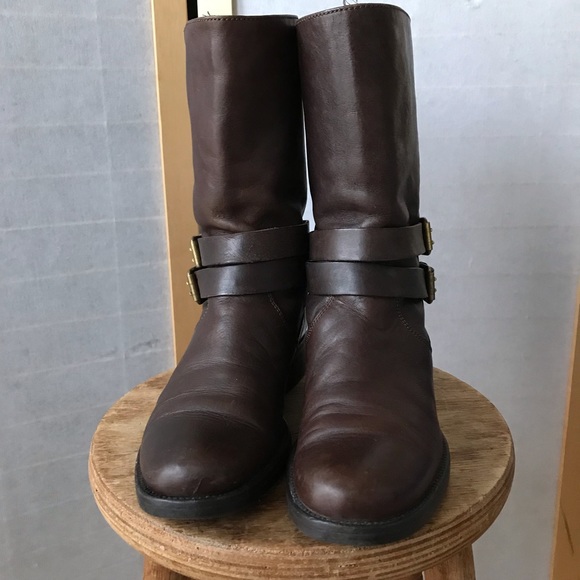 J. Crew size 7 moto boots brown leather cool and rugged buckle straps - Picture 2 of 13